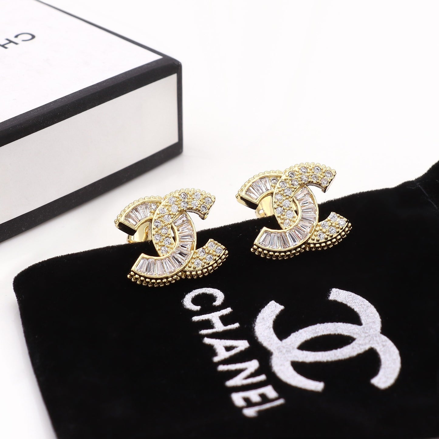 Chanel Crystal Baguette Stud Earrings