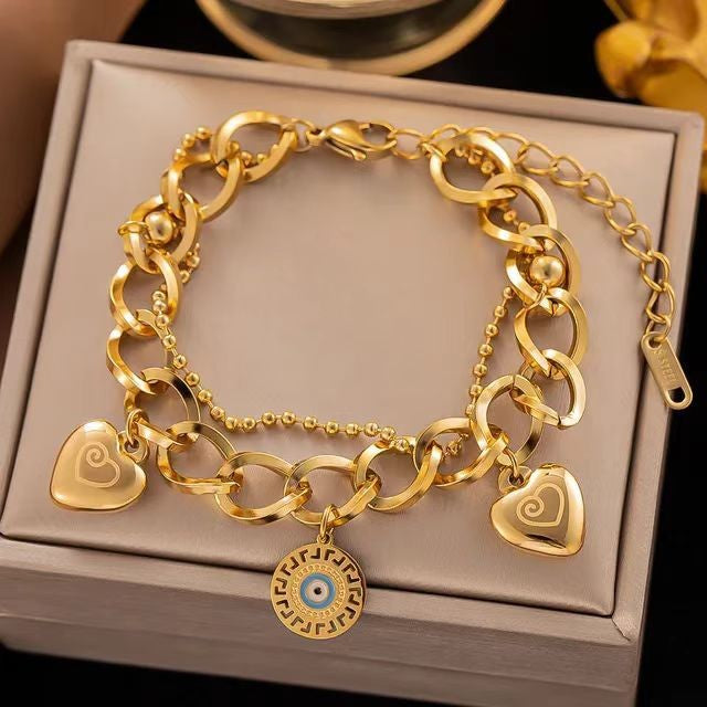 Heart Charm Evil Eye Bracelet