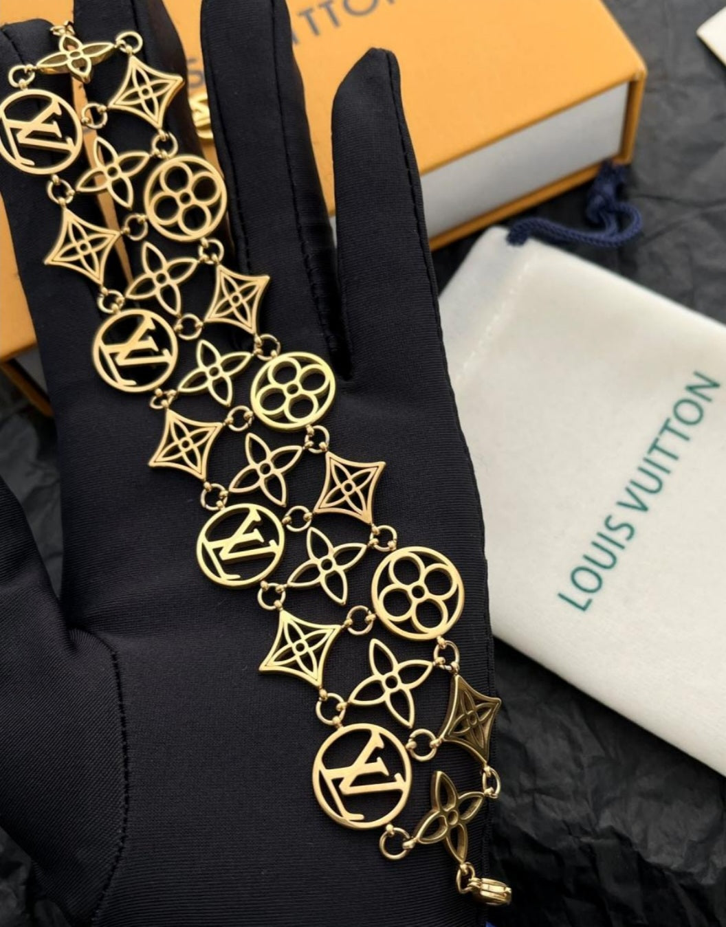 Louis Vuitton Gold-Tone Monogram & Quatrefoil Bracelet