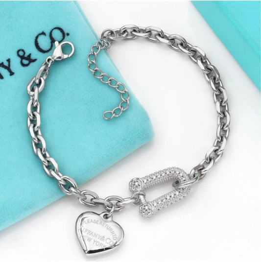 Tiffany & Co. Pavé Lock & Heart Tag Bracelet